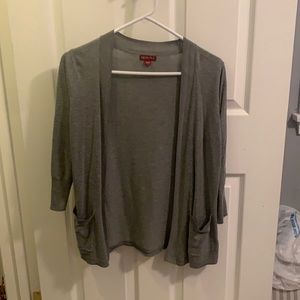 Medium length gray cardigan with pockets